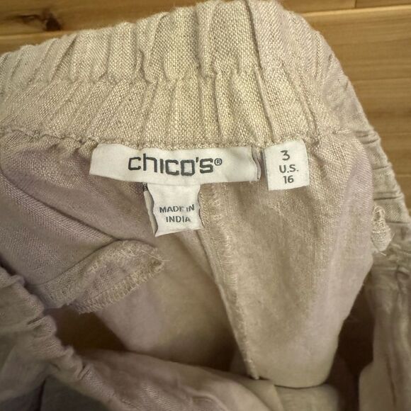 Chicos Size 3/16 Linen Ladder Trim Pull On Cropped Straight Leg Pants Breathable - Picture 9 of 11